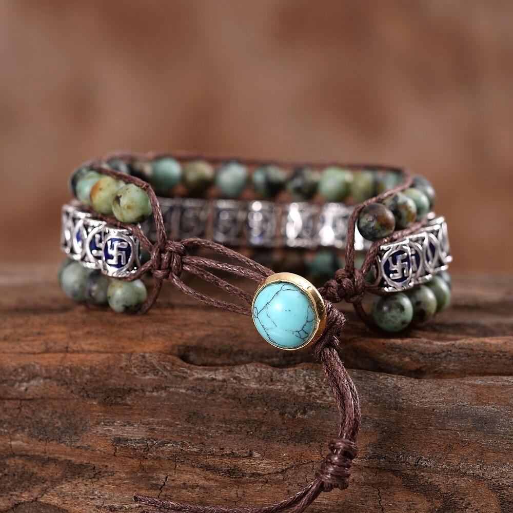 Sacred Serenity Amulet African Turquoise Beaded Wrap Bracelet-Your Soul Place