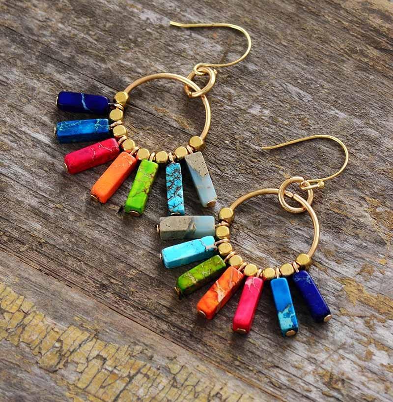 Impression Jasper Chakra Multicolored Drop Earrings-Your Soul Place