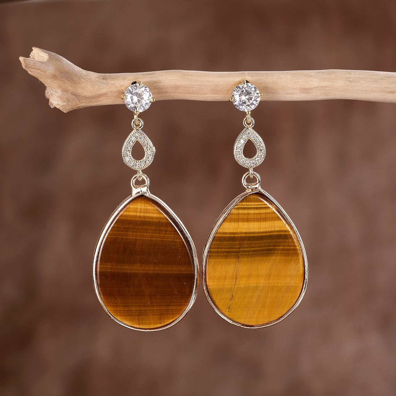 Lily Tiger Eye Drop Earrings-Your Soul Place