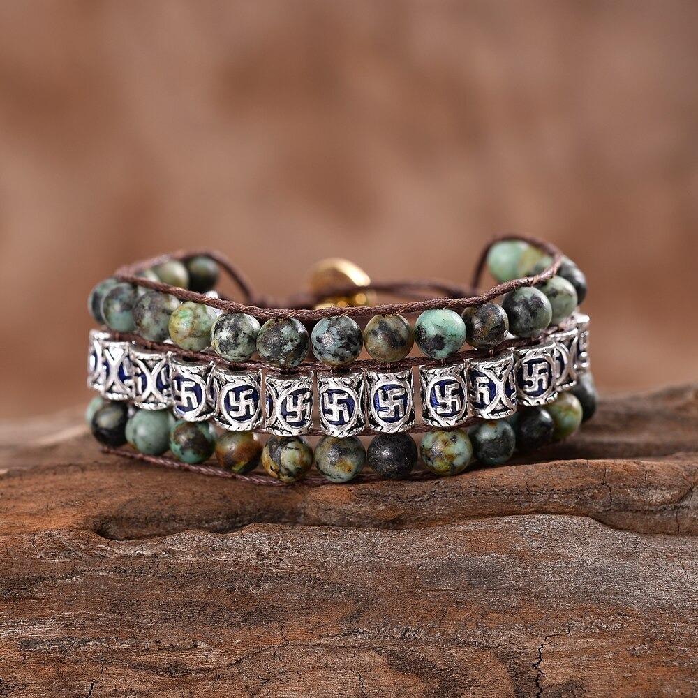 Sacred Serenity Amulet African Turquoise Beaded Wrap Bracelet-Your Soul Place