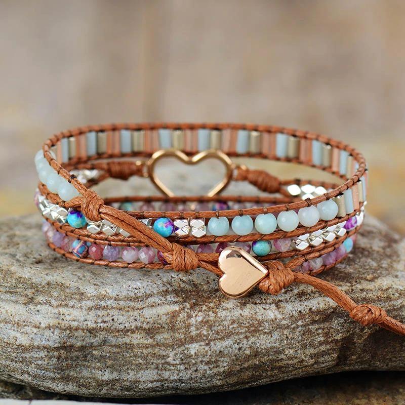 Natural Tourmaline Crystal Heart Wrap Bracelet-Your Soul Place