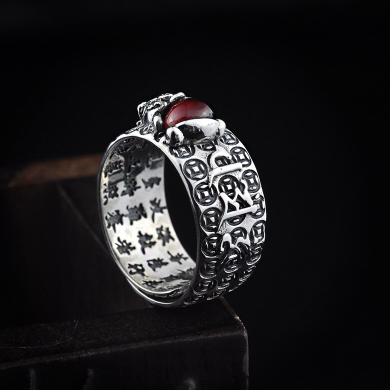 Pixiu Natural Red Garnet Stone Ring-Your Soul Place
