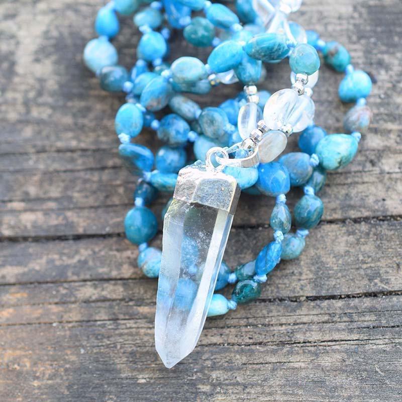 Natural Blue Apatite and Clear Quartz Crystal Necklace-Your Soul Place