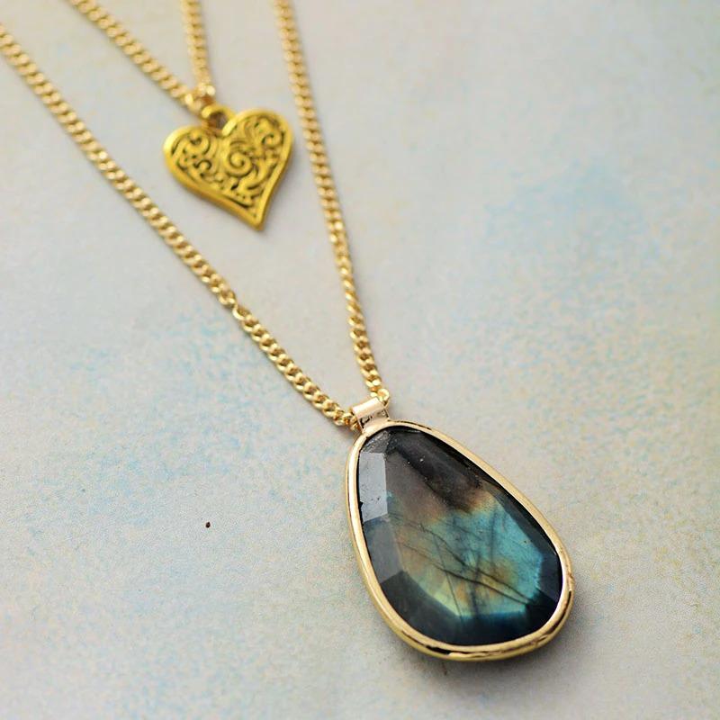 Hint Of Spring Heart Labradorite Necklace-Your Soul Place