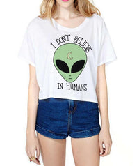 Thumbnail for Don’t Believe In Humans Cropped Shirt-Your Soul Place