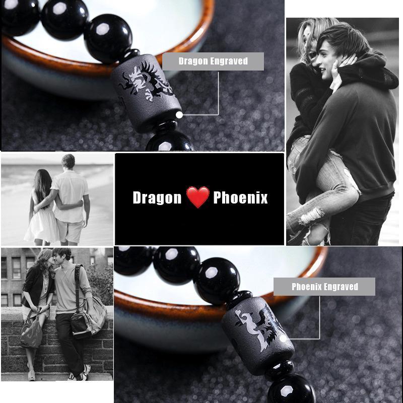 Dragon and Phoenix Black Obsidian Bracelet-Your Soul Place