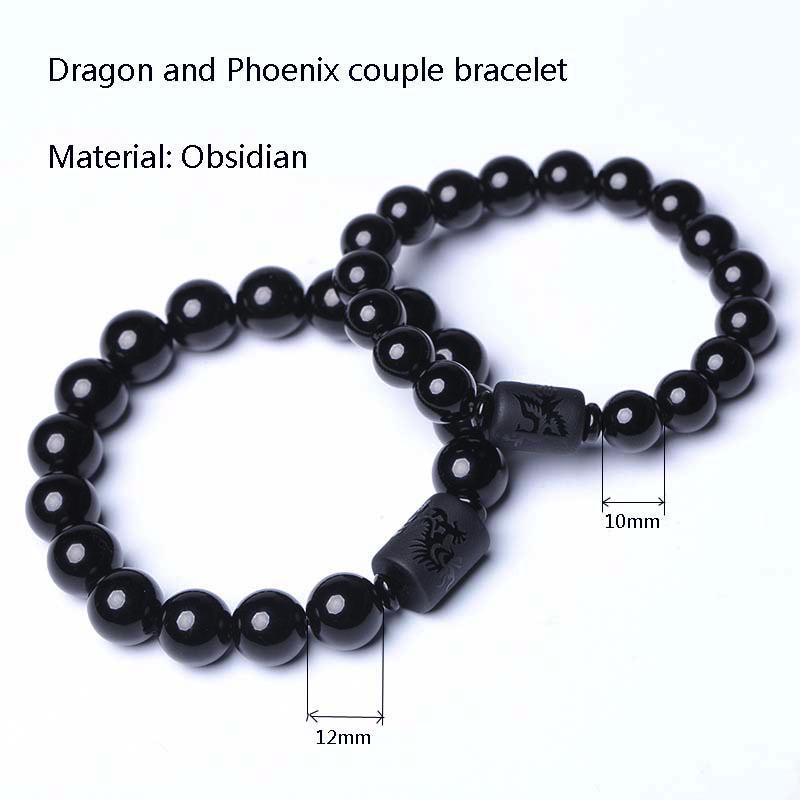 Dragon and Phoenix Black Obsidian Bracelet-Your Soul Place