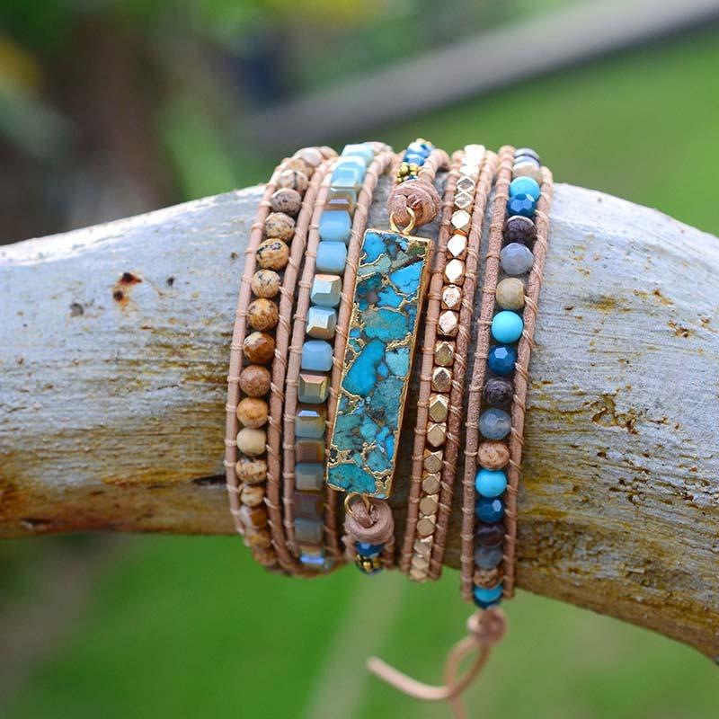 Natural Intense Turquoise Handmade Leather Bracelet-Your Soul Place
