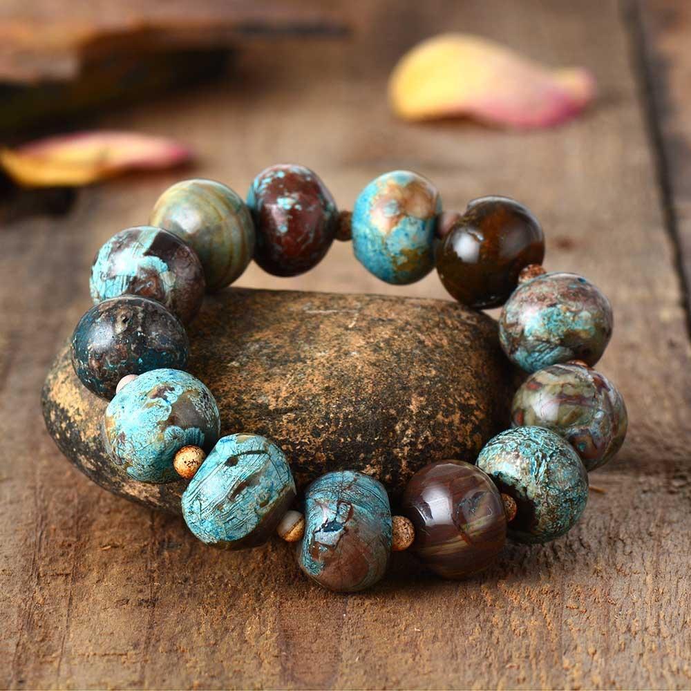 Natural Stone Yoga Blue Ocean Jasper Wrap Bracelet-Your Soul Place