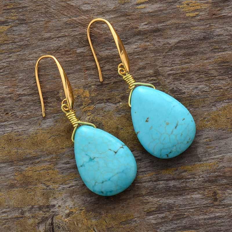 The Green World Turquoise Teardrop Earrings-Your Soul Place