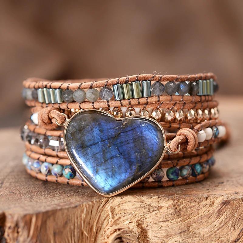 Blue Focus Heart Labradorite Wrap Bracelet-Your Soul Place