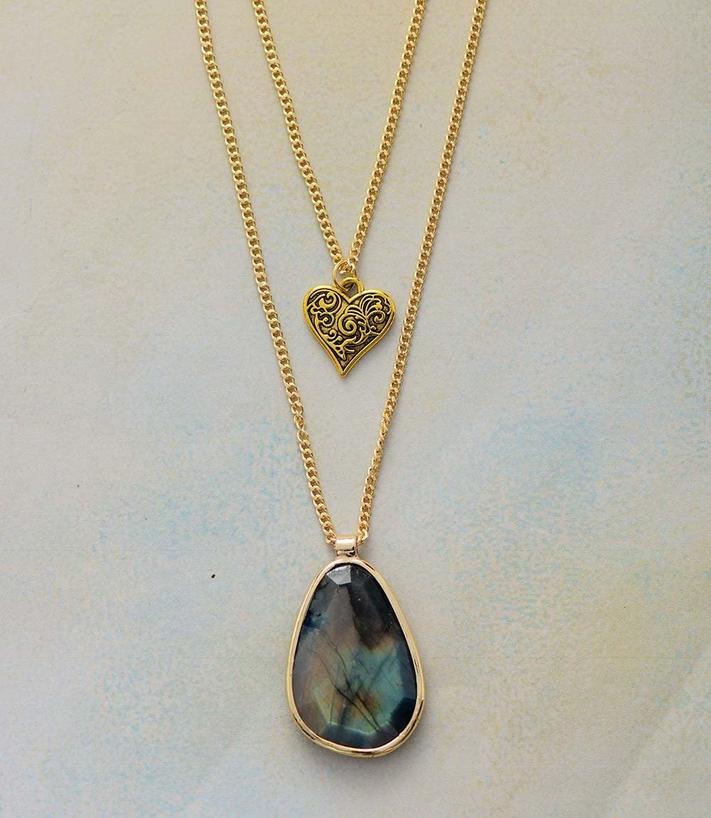Hint Of Spring Heart Labradorite Necklace-Your Soul Place