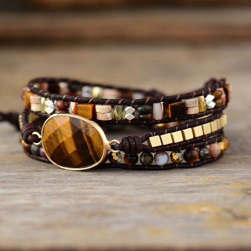Relief Tiger Eye And Jasper Wrap Bracelet-Your Soul Place