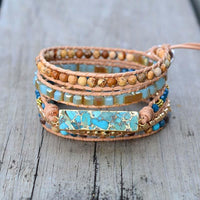 Thumbnail for Natural Intense Turquoise Handmade Leather Bracelet-Your Soul Place