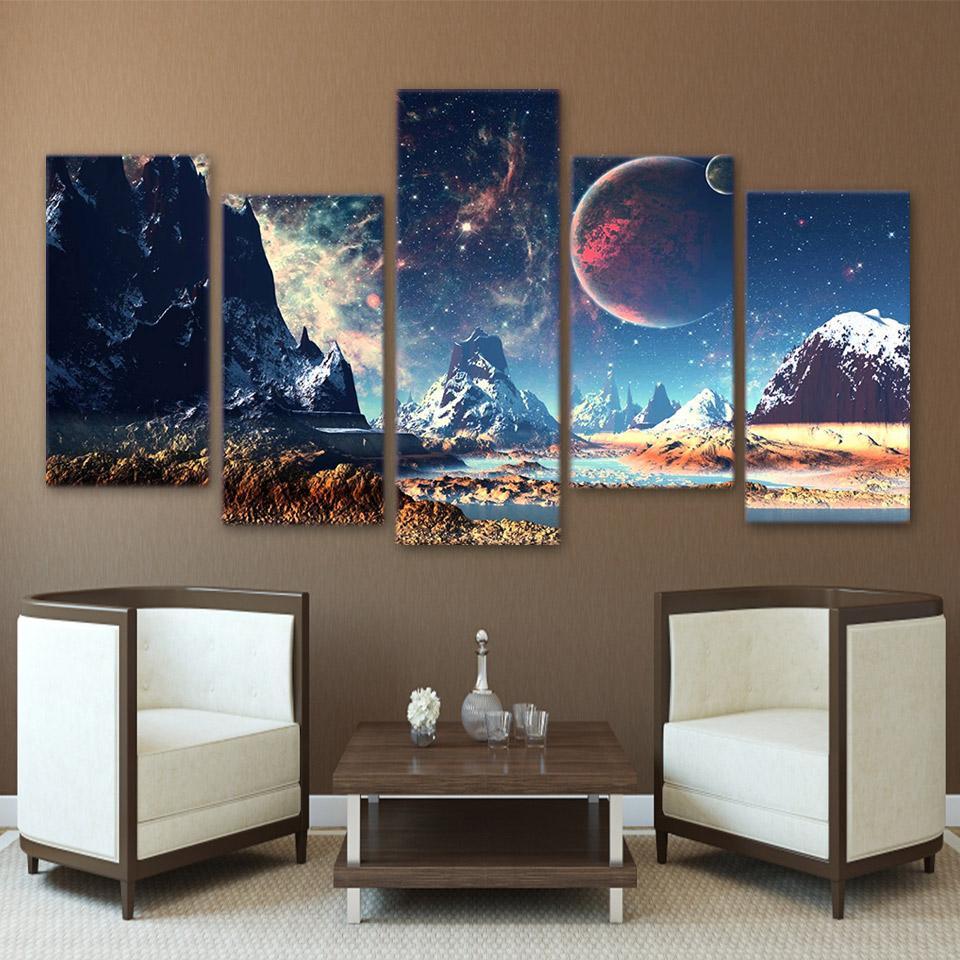 Galactic Mountain Landscape 5-Panel Painting-Your Soul Place
