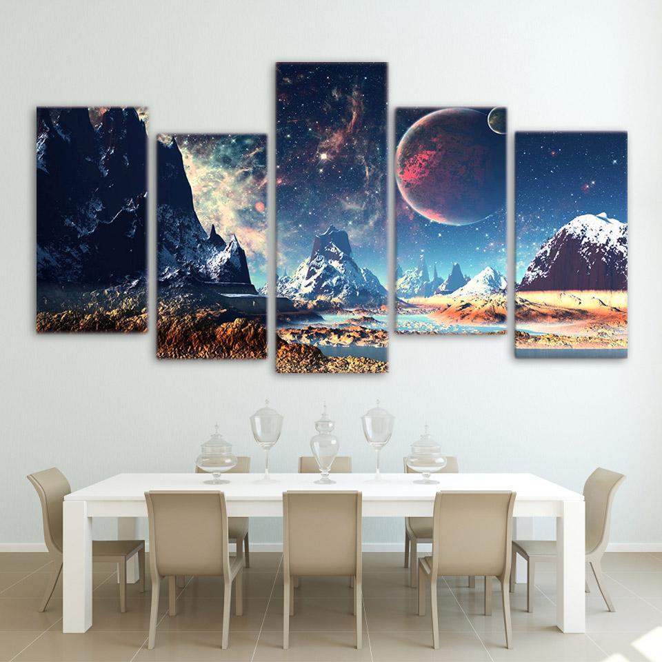 Galactic Mountain Landscape 5-Panel Painting-Your Soul Place