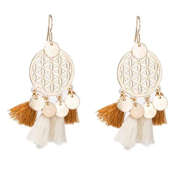 Golden Flower Of Life Tassel Earrings-Your Soul Place