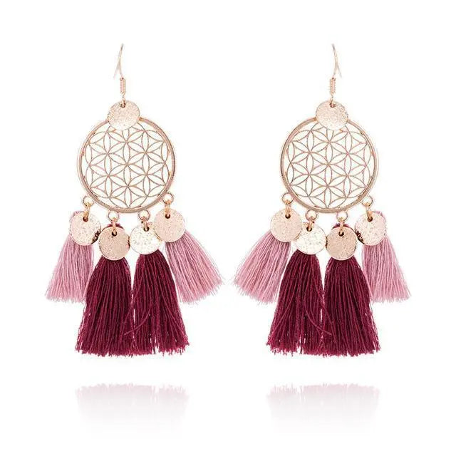 Golden Flower Of Life Tassel Earrings YourSoulPlace.com