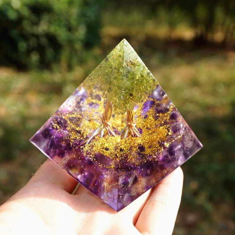 Peridot & Amethyst Tree of Life Orgone Pyramid-Your Soul Place