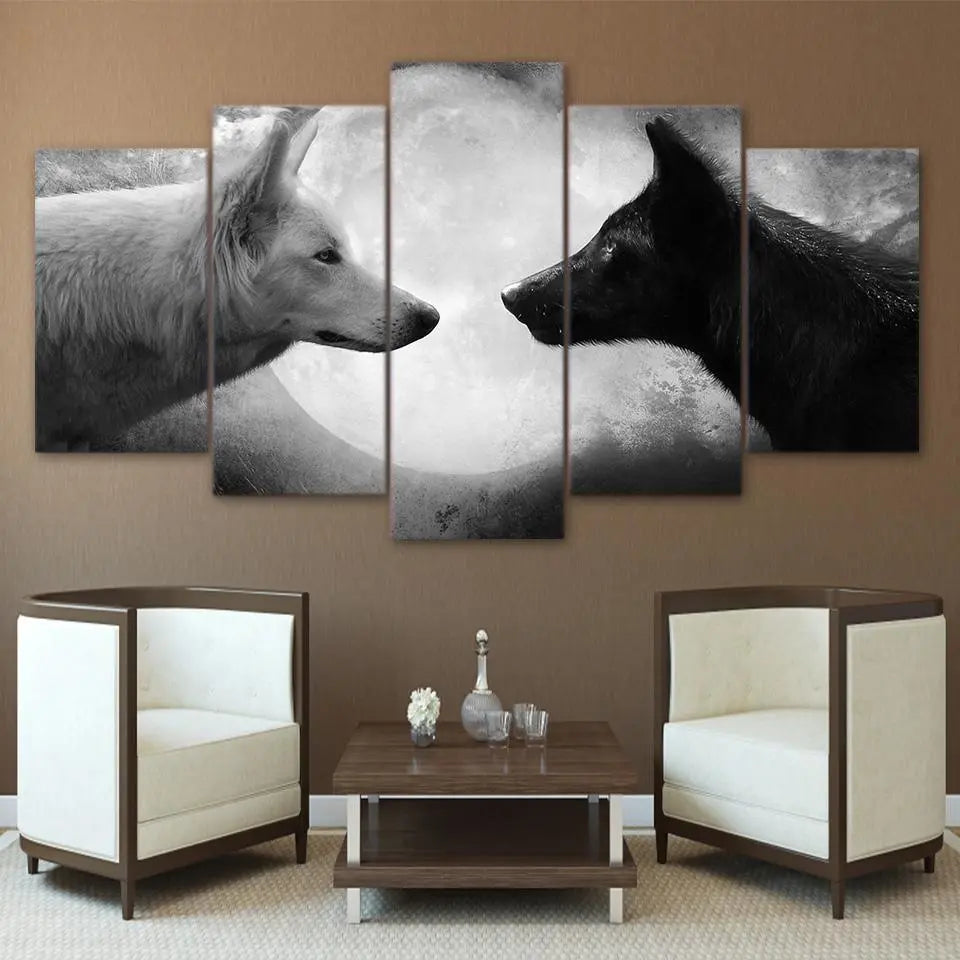 Light and Dark Wolves HD 5 Piece Canvas Painting-Your Soul Place