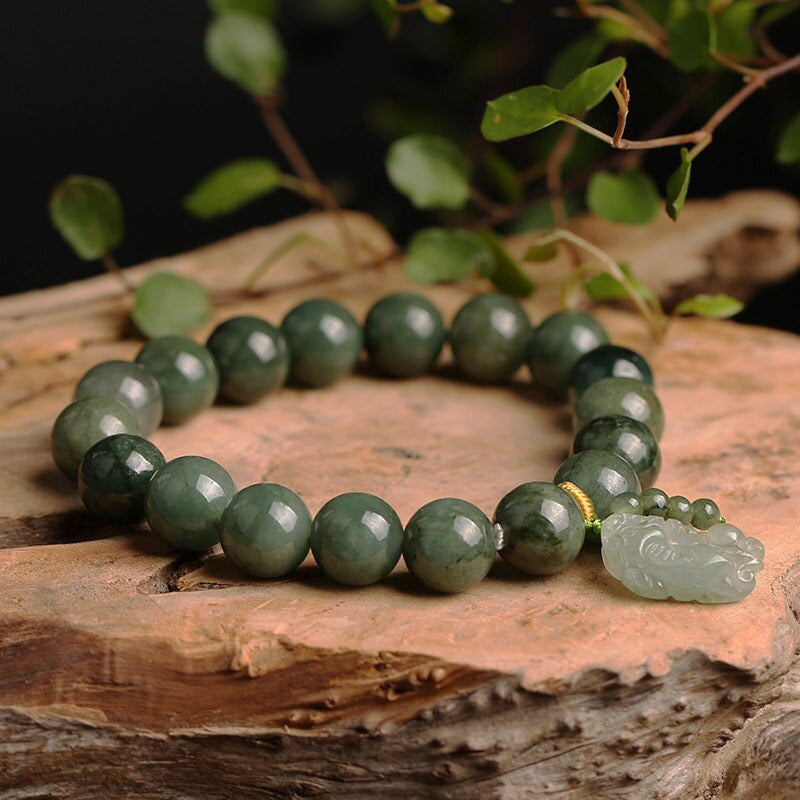 Natural Green Jade Fortune Pixiu Bracelet