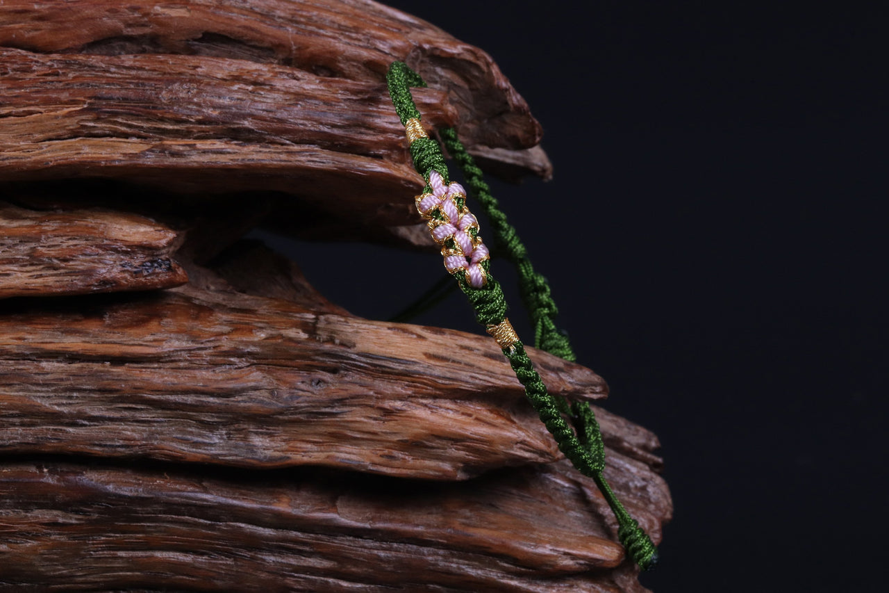 Lucky Handmade Buddhist Knots "Peach Flower" Rope Bracelet