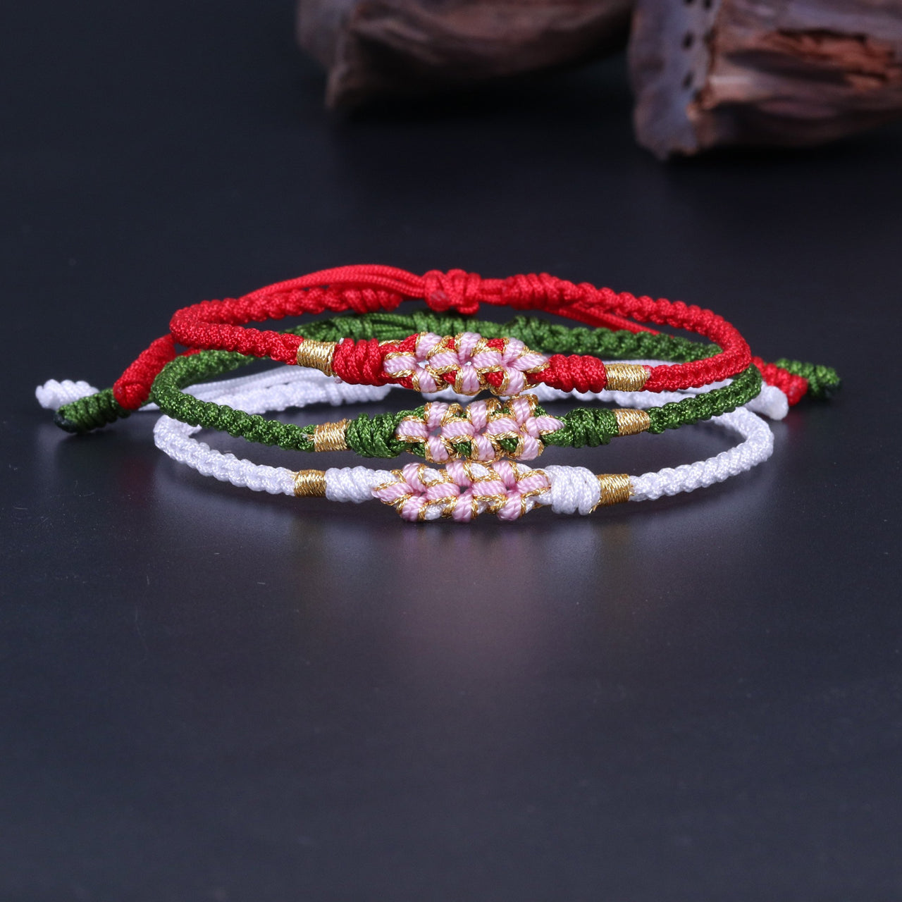 Lucky Handmade Buddhist Knots "Peach Flower" Rope Bracelet-Your Soul Place