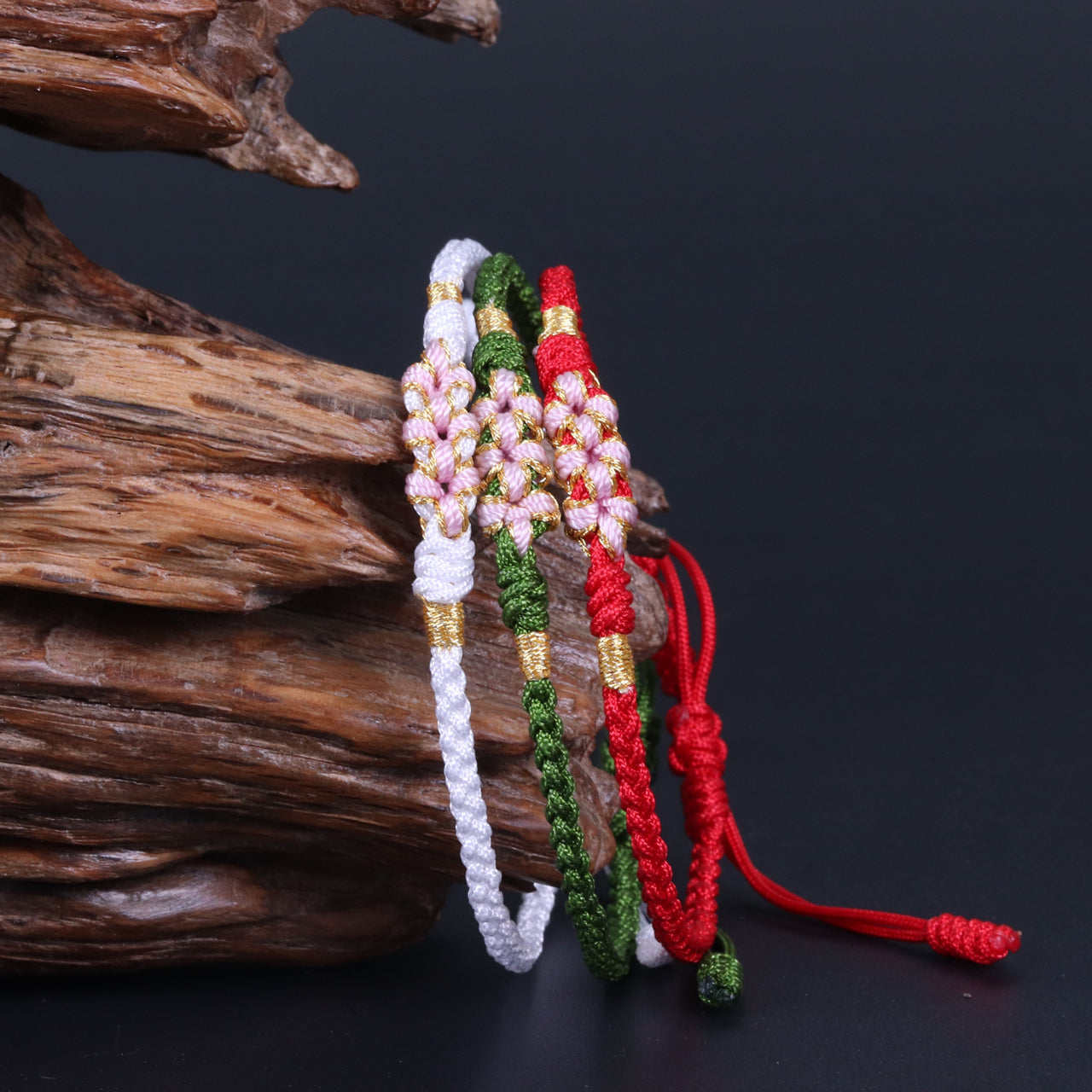 Lucky Handmade Buddhist Knots "Peach Flower" Rope Bracelet-Your Soul Place