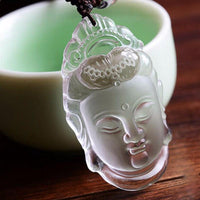 Thumbnail for Natural Clear Crystal Carved Guanyin Pendant Necklace