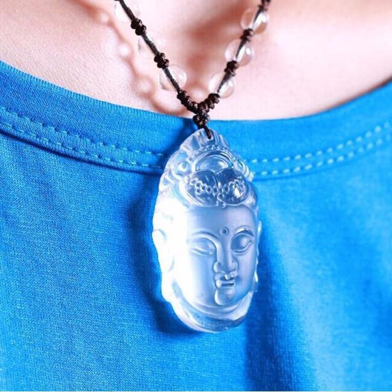 Natural Clear Crystal Carved Guanyin Pendant Necklace-Your Soul Place