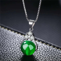 Thumbnail for Natural Green Jade Money Wealth Ball Silver Necklace