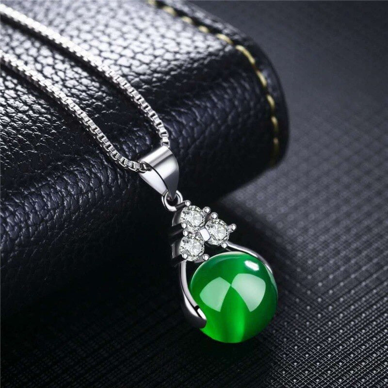 Natural Green Jade Money Wealth Ball Silver Necklace