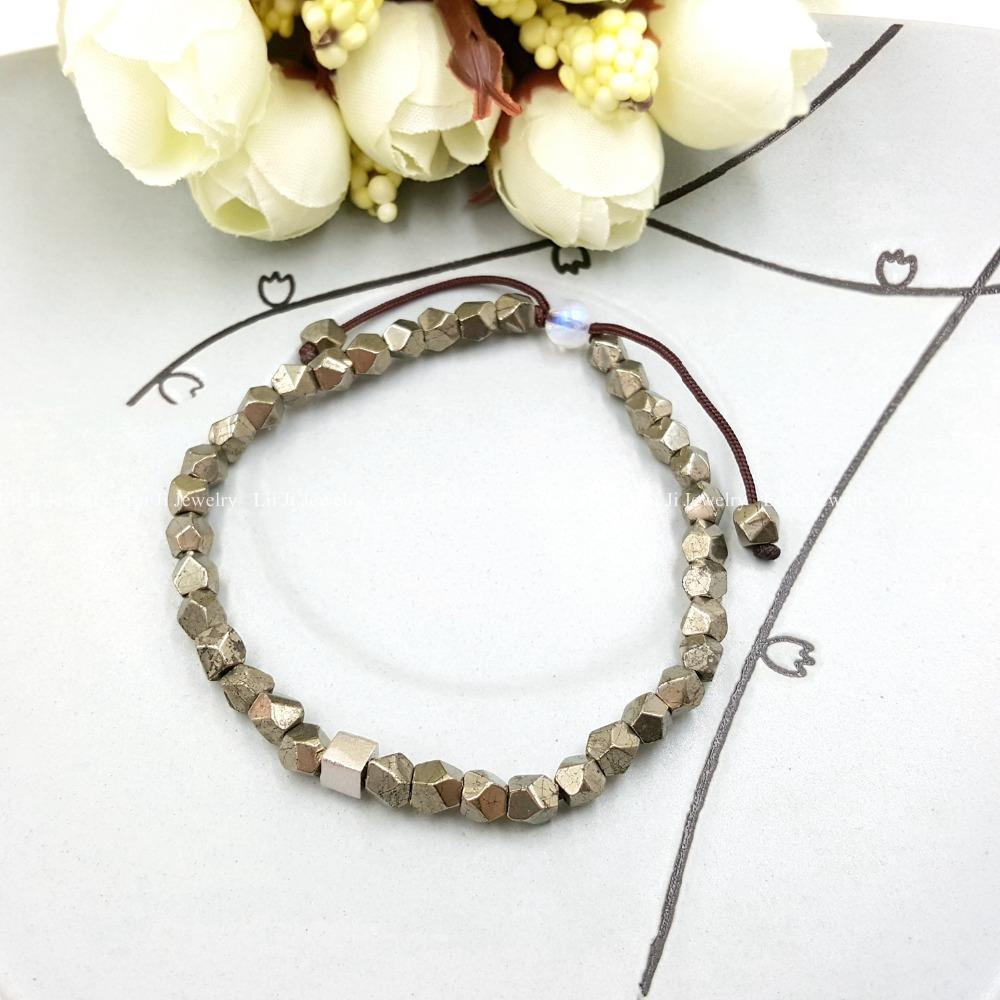 Natural Pyrite with Sterling Silver Cube Charm Bracelet-Your Soul Place