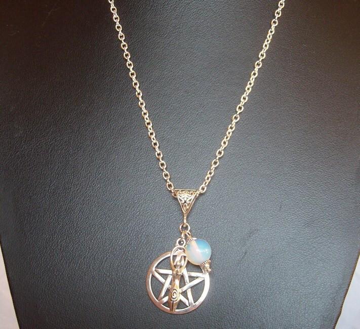 Pentagram, Goddess & Moonstone Necklace-Your Soul Place