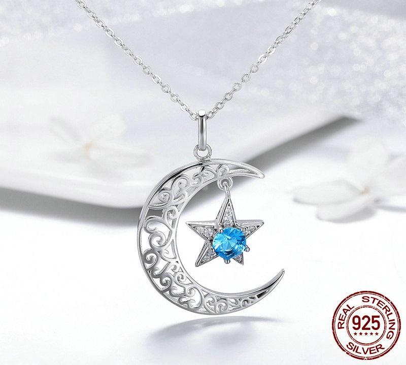 Sparkling Moon & Star Sterling Silver Necklace-Your Soul Place