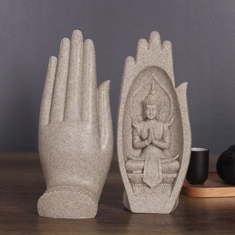 Prayers of Buddha 2-Piece Sandstone Statue