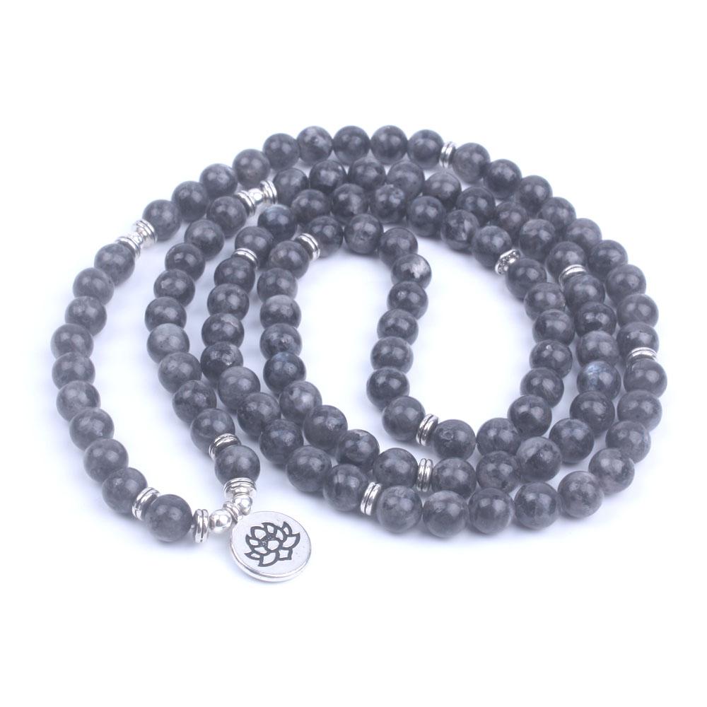 108 Beads Labradorite Mala Lotus / Om / Buddha Charm Bracelet-Your Soul Place