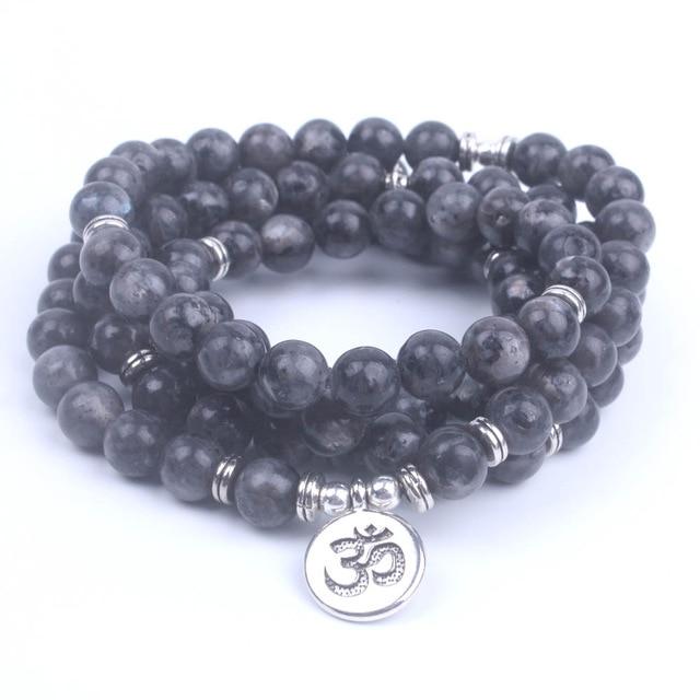 108 Beads Labradorite Mala Lotus / Om / Buddha Charm Bracelet-Your Soul Place