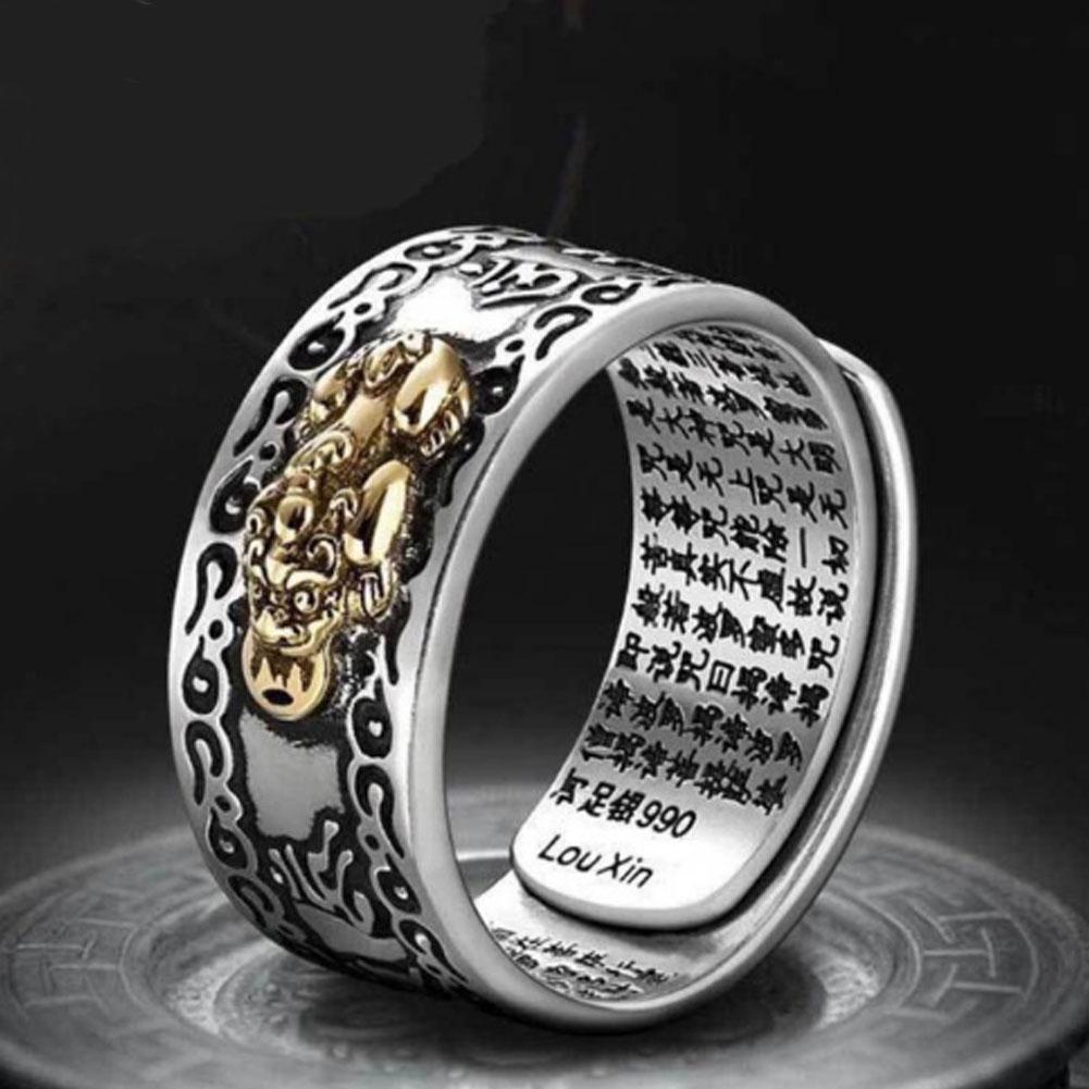 Pixiu Six True Words Mantra Adjustable Ring with the Heart Sutra Inside-Your Soul Place