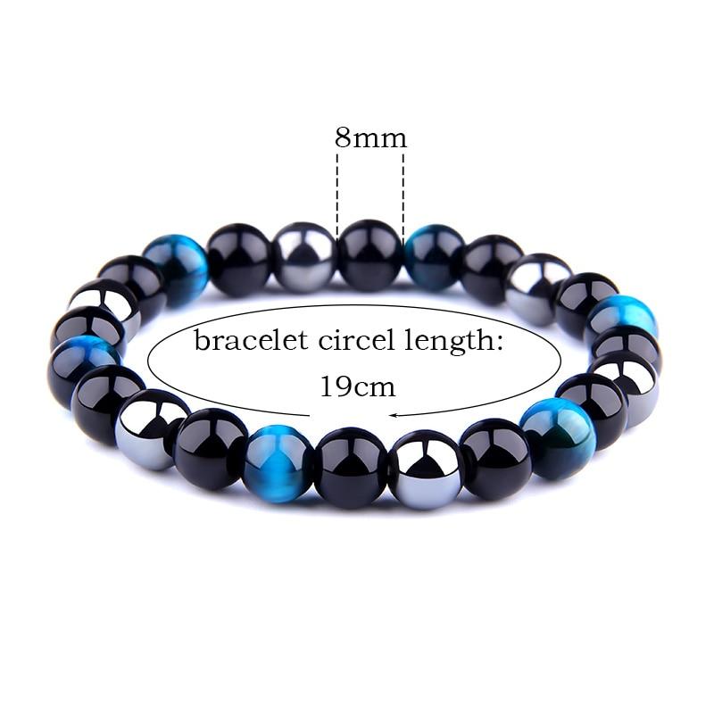 Triple Protection Bracelets Blue Tiger Eye Hematite 8mm Beads Bracelet for  Men