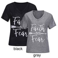 Thumbnail for Faith Over Fear V-Neck Shirt-Your Soul Place