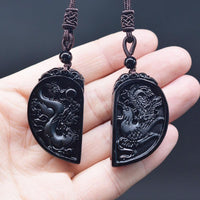 Thumbnail for Couple Obsidian Carved Dragon X Phoenix Necklace Set-Your Soul Place