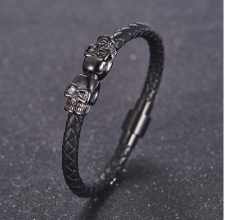 Protection Skull Stainless Steel Leather Bracelet-Your Soul Place