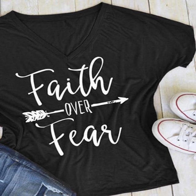 Faith Over Fear V-Neck Shirt-Your Soul Place