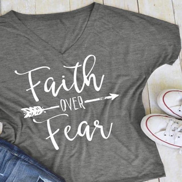 Faith Over Fear V-Neck Shirt-Your Soul Place