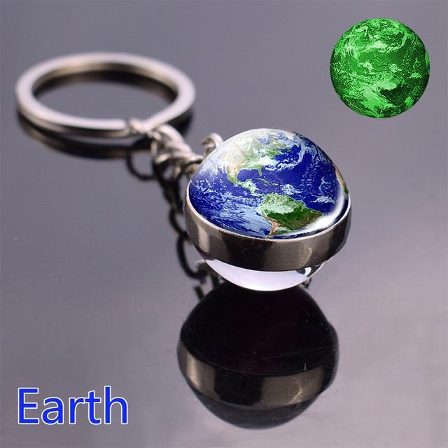 Glow In The Dark Solar System Planet Double Sided Glass Ball Keychain