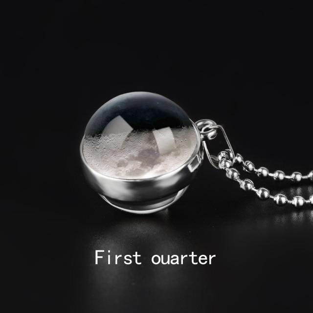 Double Sided Moon Phase Glass Pendant Necklace-Your Soul Place