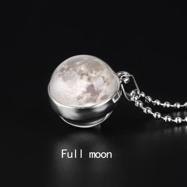 Double Sided Moon Phase Glass Pendant Necklace-Your Soul Place