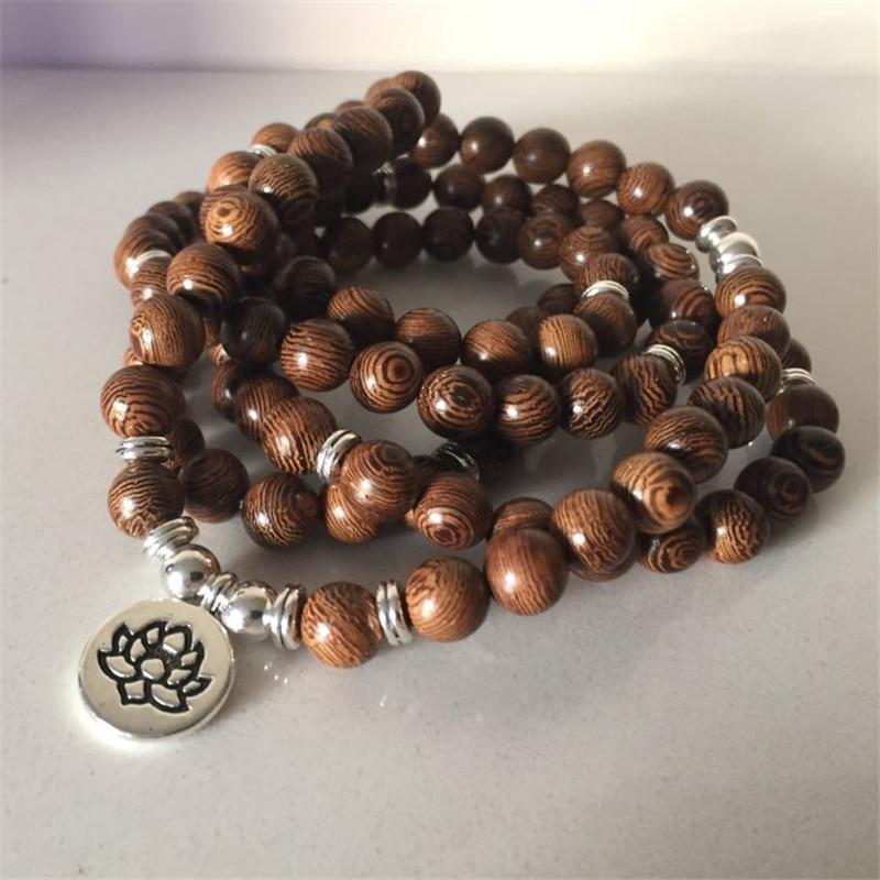 108 Wooden Beads Mala Bracelet X Lotus / Flower of Life / OM / Buddha
