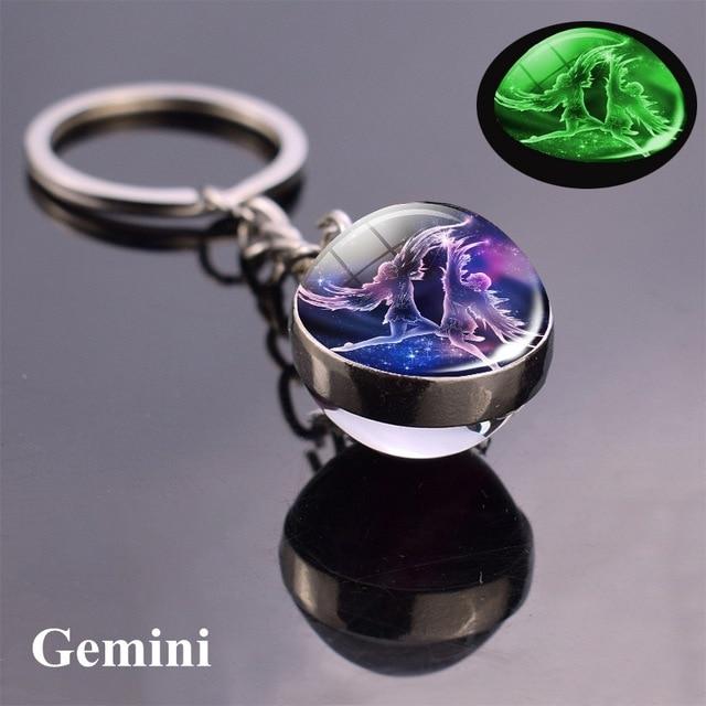 Glow in the Dark Zodiac Constellation Double Sided Glass Ball Keychain-Your Soul Place